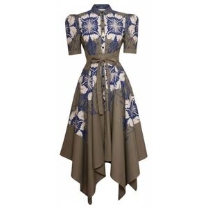 Making the Cut Army Green Floral Self Tie Dress Season 2 Ep 1 Winner Sz M NWT